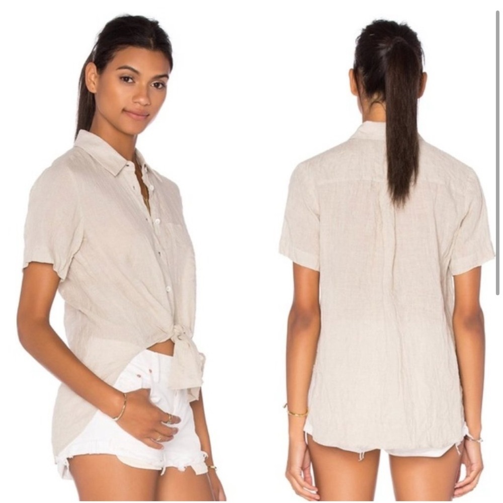 Theory Hekanina 2 Spring Linen blend Top in khaki size M